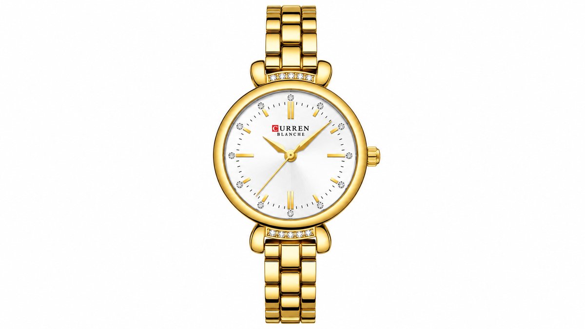 CURREN Blanche Gold Women’s Watch with White Dial & Crystal Details
