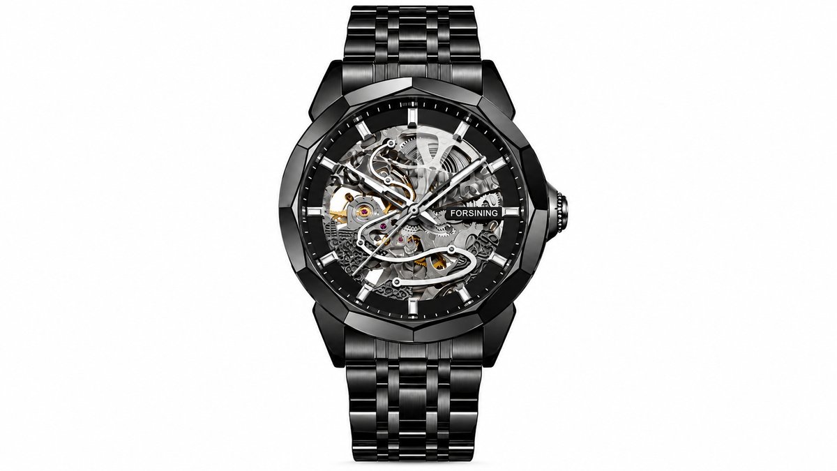 FORSINING Black Men’s Automatic Skeleton Watch