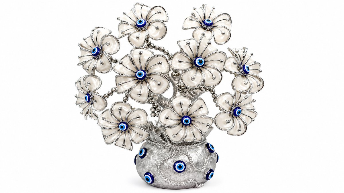 Evil Eye Flower Tree Ornament – Silver