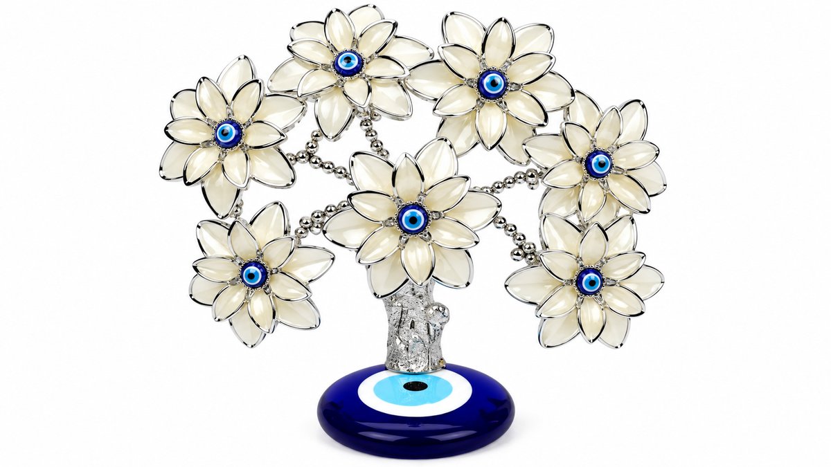 Evil Eye Flower Tree Ornament – Pearl White
