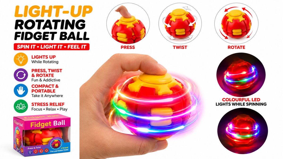 Light-Up Rotating Fidget Ball – Sensory Stress Relief Toy