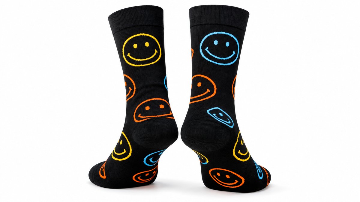 Colourful Smiley Face Long Socks – Black