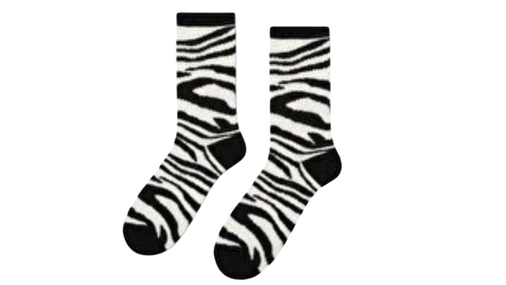 Zebra Print Long Socks – Black & White