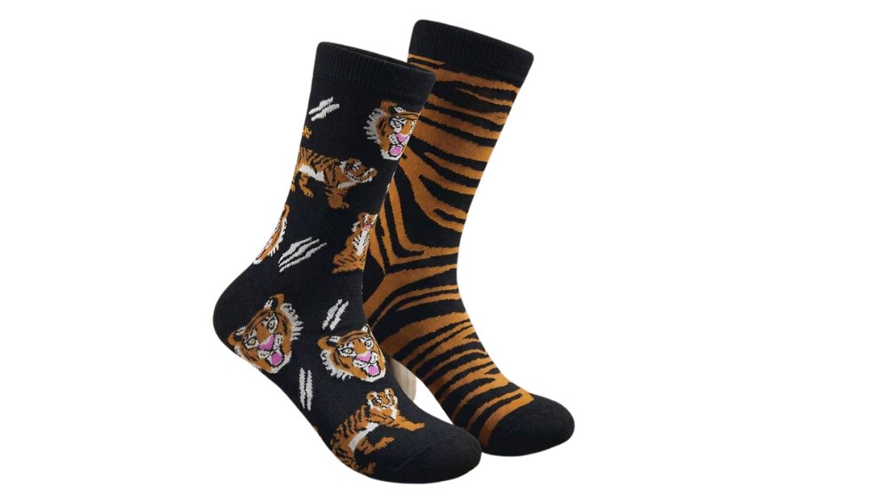 Tiger Print Long Socks – Black & Orange