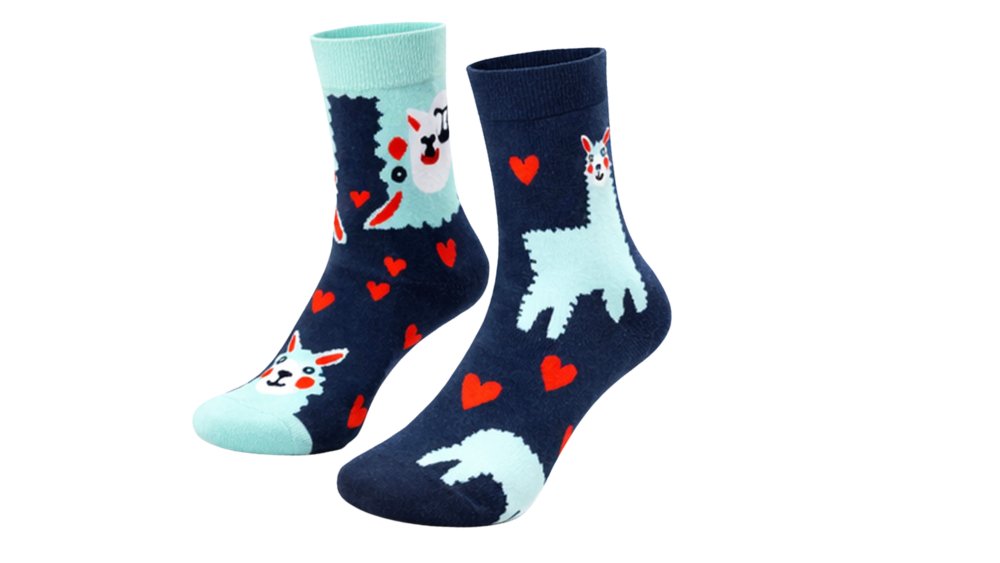 Cute Llama Love Long Socks – Navy Blue
