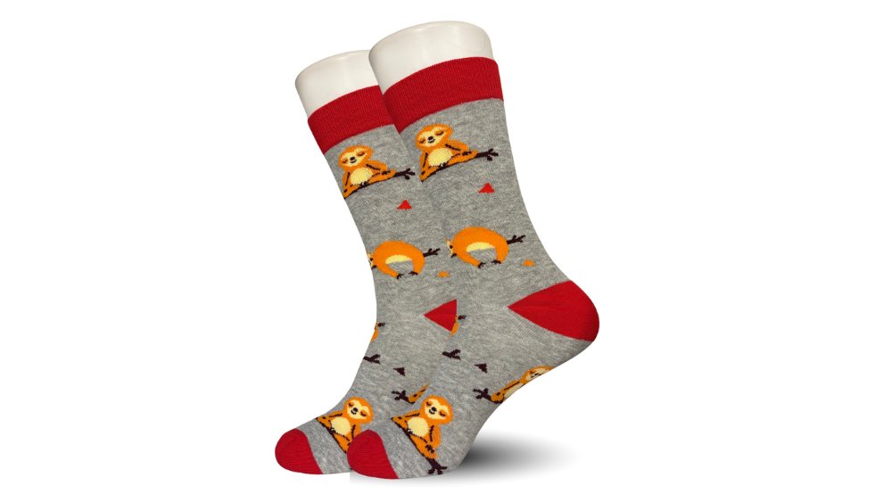 Cute Sloth Long Socks – Grey & Red