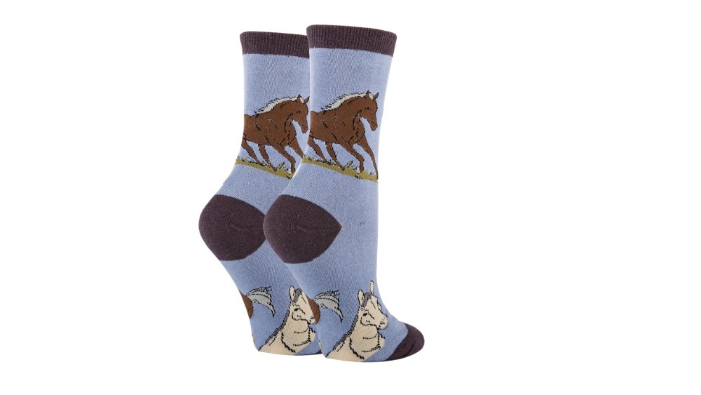 Horse Print Long Socks – Light Blue & Brown