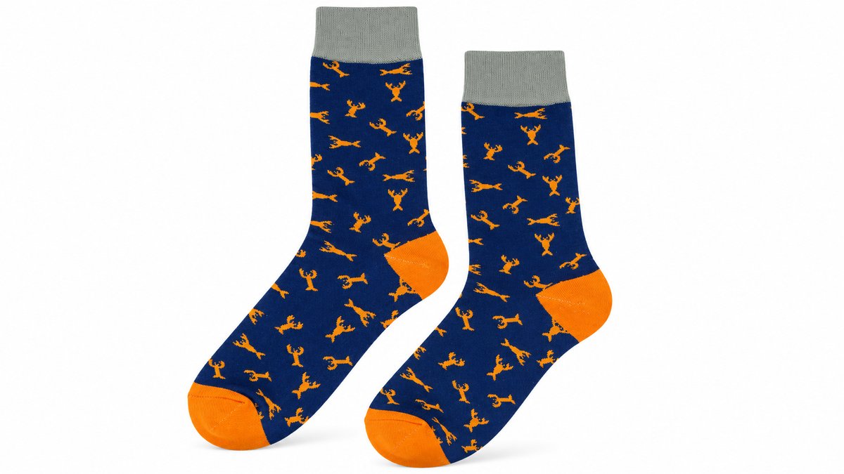 Lobster Print Long Socks – Navy Blue & Orange