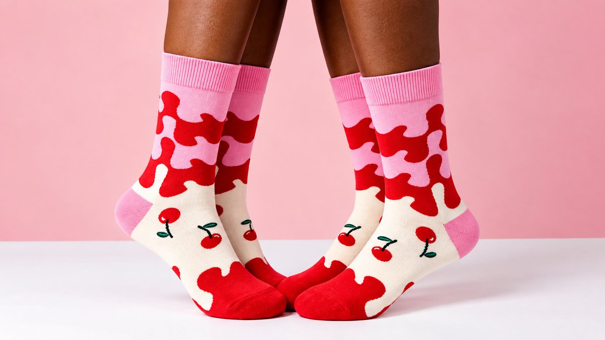 Cherry Print Long Socks – Pink & Red