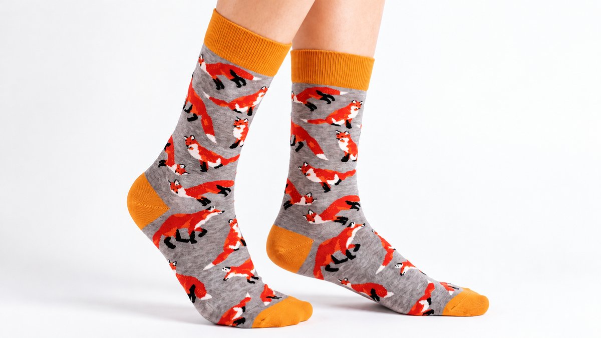 Fox Print Long Socks – Grey & Orange