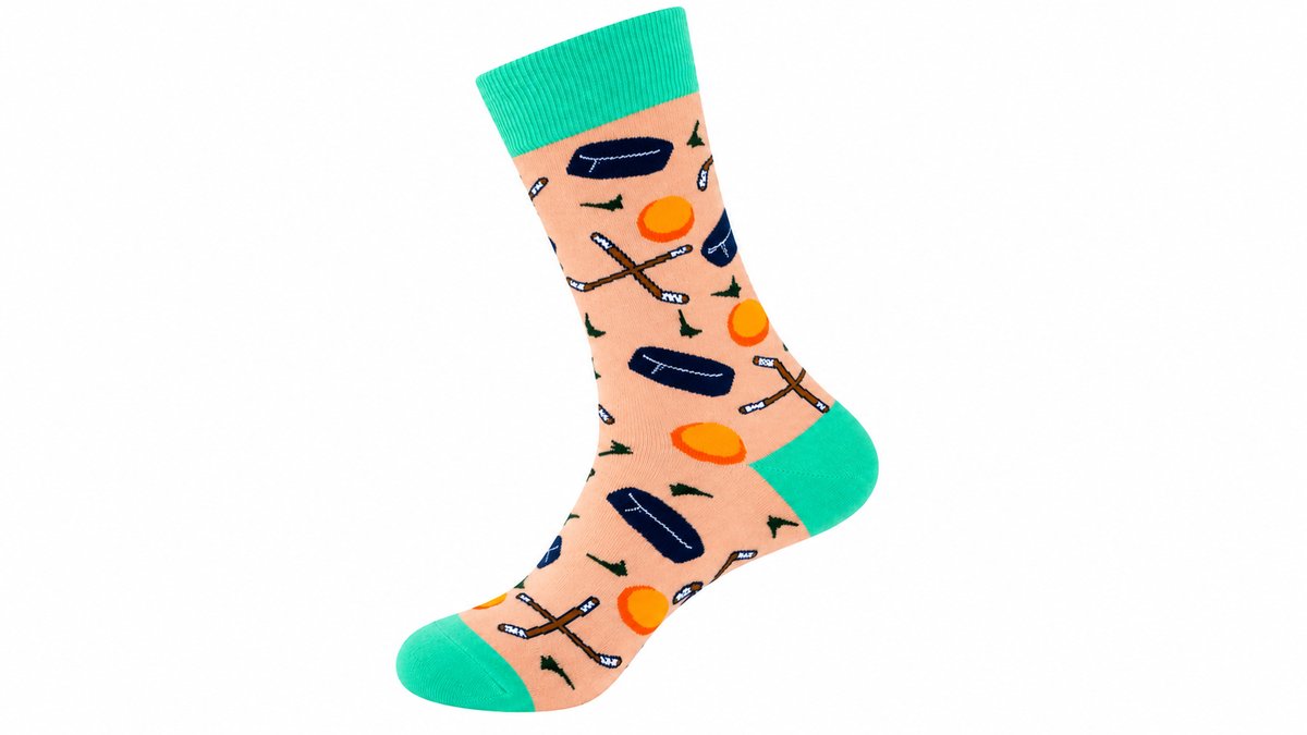 Ice Hockey Print Long Socks – Peach & Green