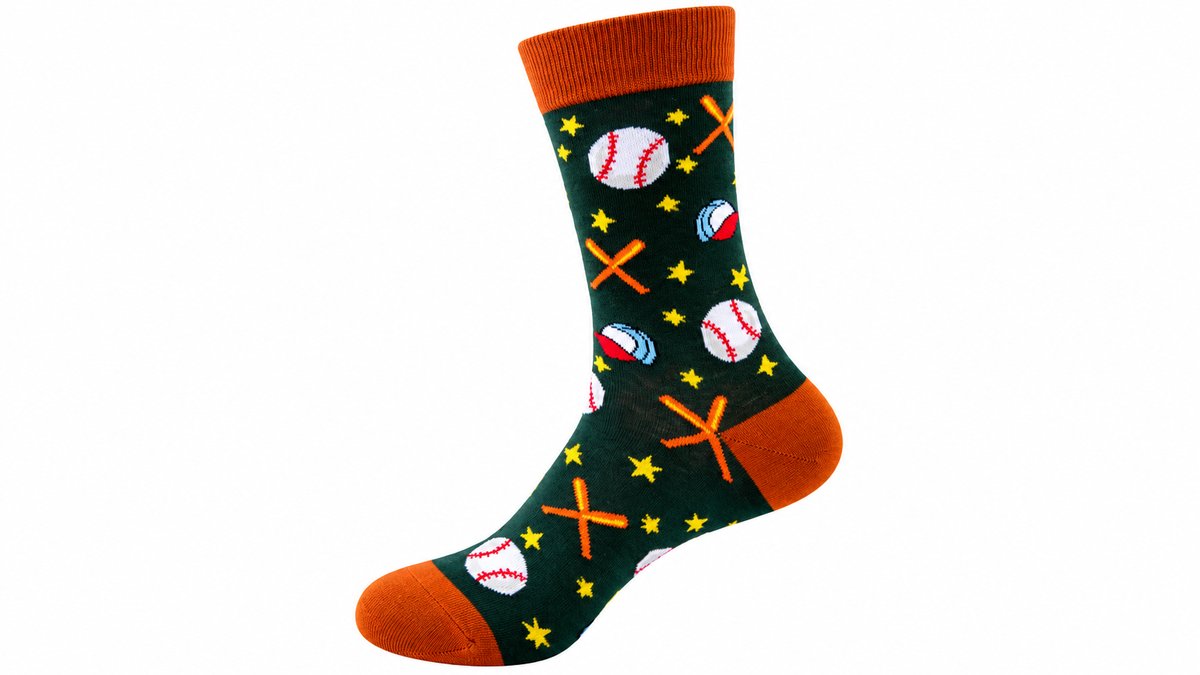 Baseball Print Long Socks – Dark Green & Orange