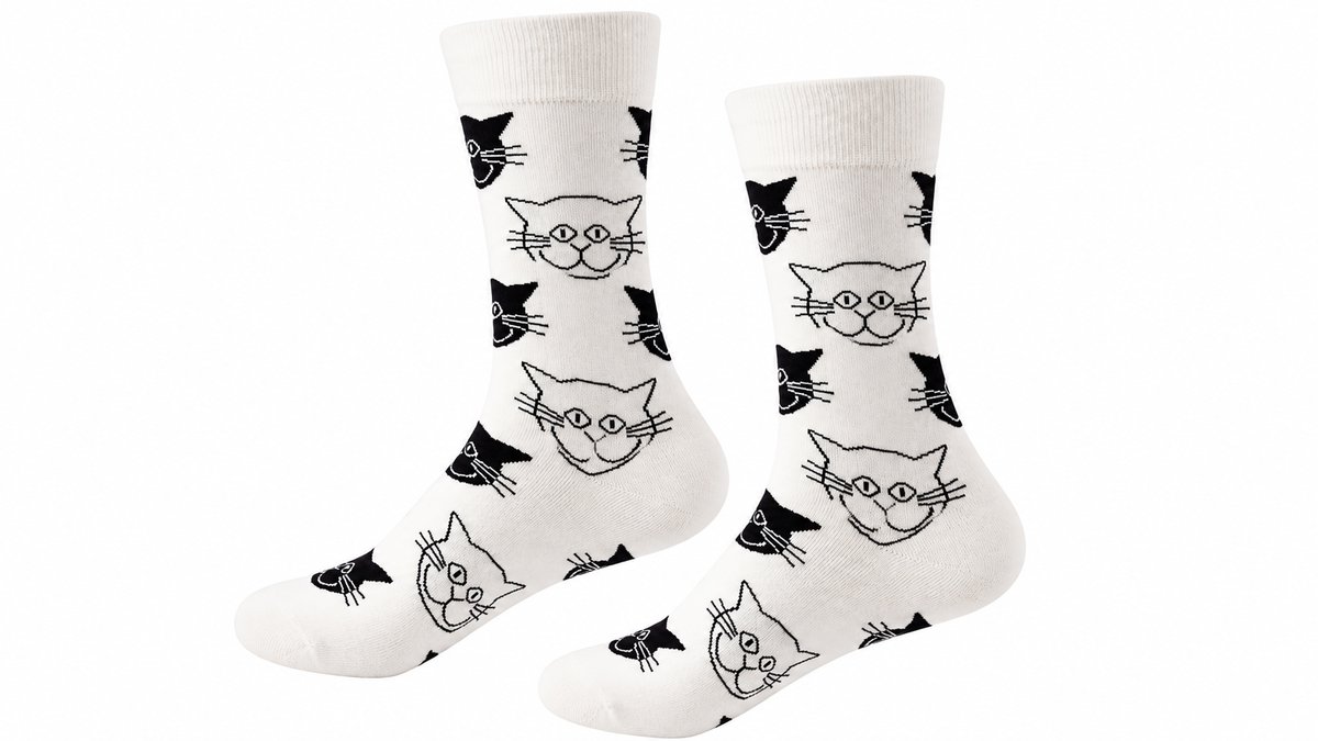 Black & White Cat Face Long Socks