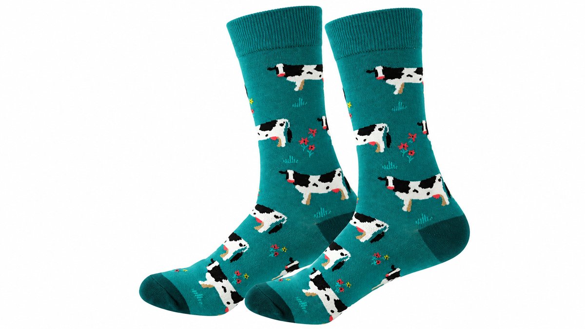 Cow Print Teal Long Socks