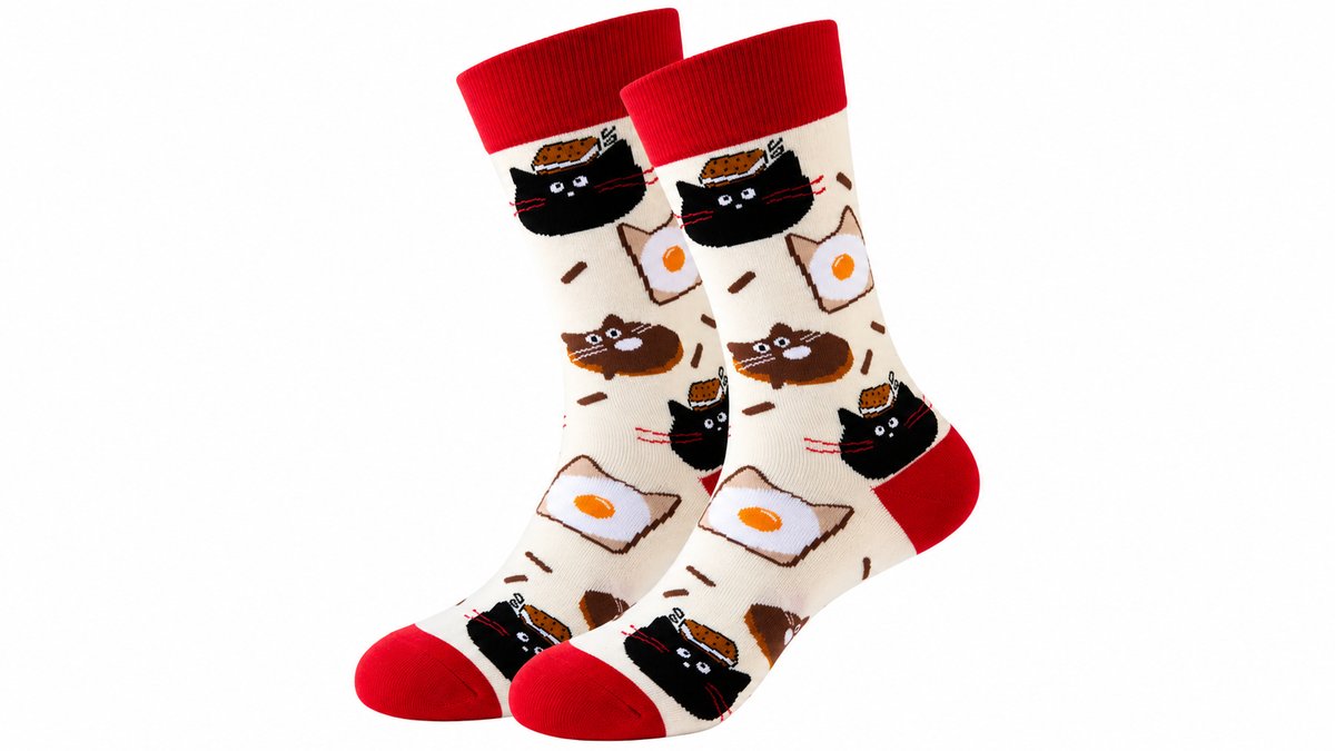 Cat Breakfast Print Long Socks