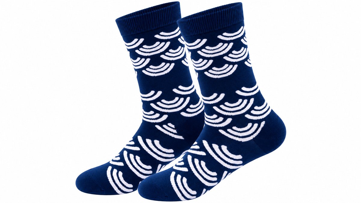 Navy Blue WiFi Pattern Long Socks
