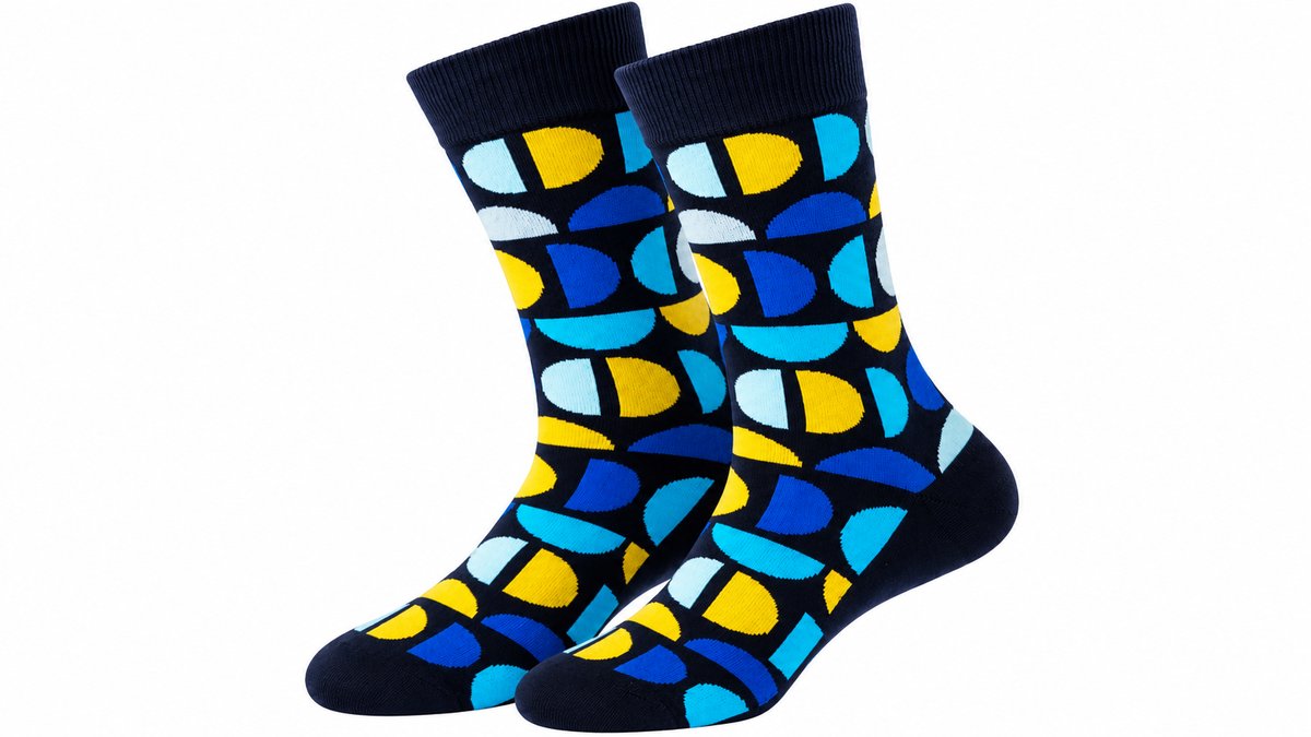 Navy Blue Geometric Pattern Long Socks