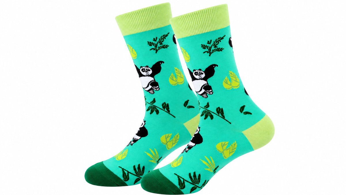 Green Panda & Bamboo Long Socks
