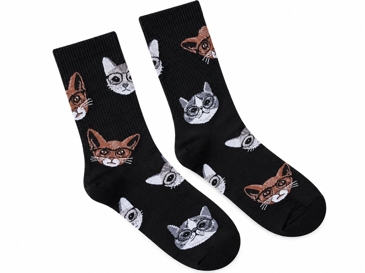 Black Cats with Glasses Long Socks