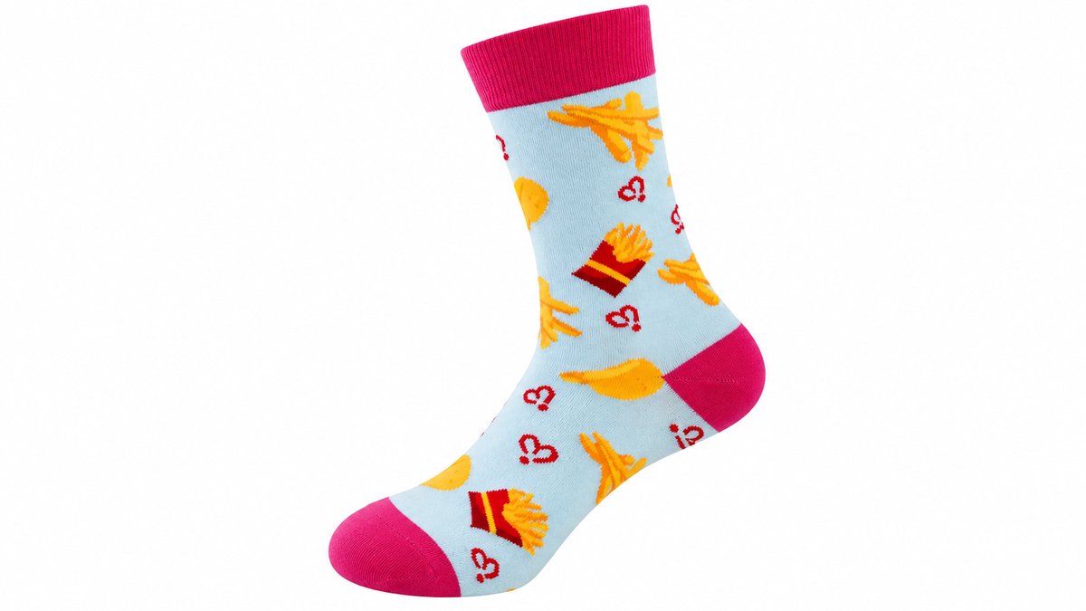 French Fries Light Blue Long Socks