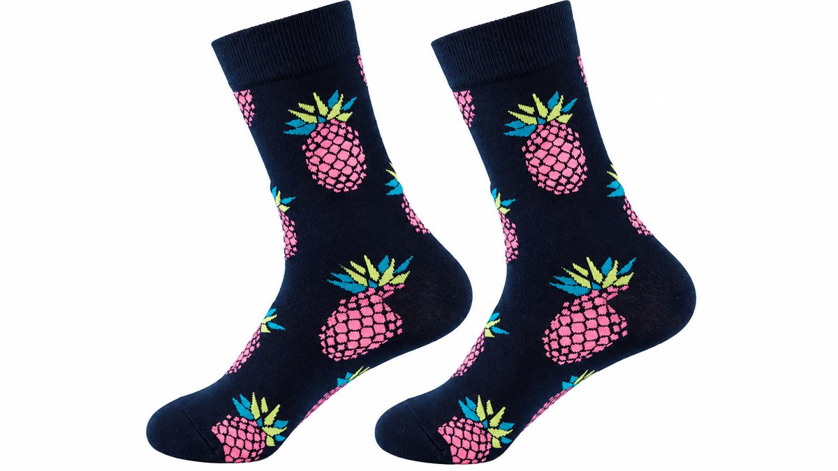 Pink Pineapple Navy Long Socks