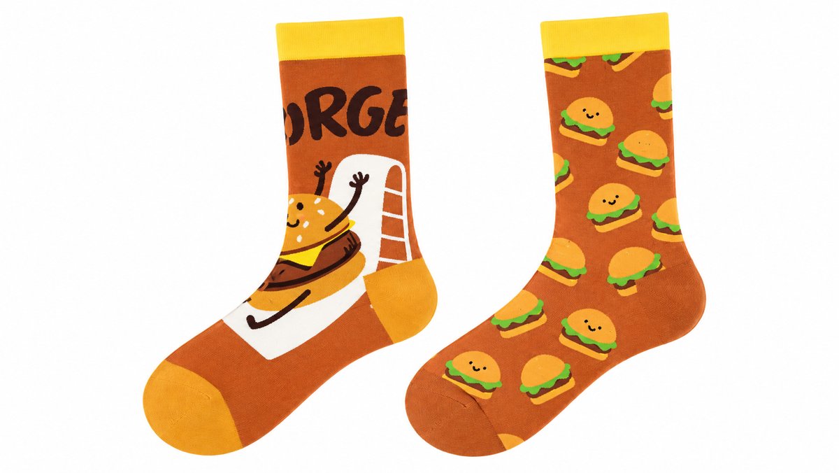 Funny Burger Long Socks – Brown & Yellow