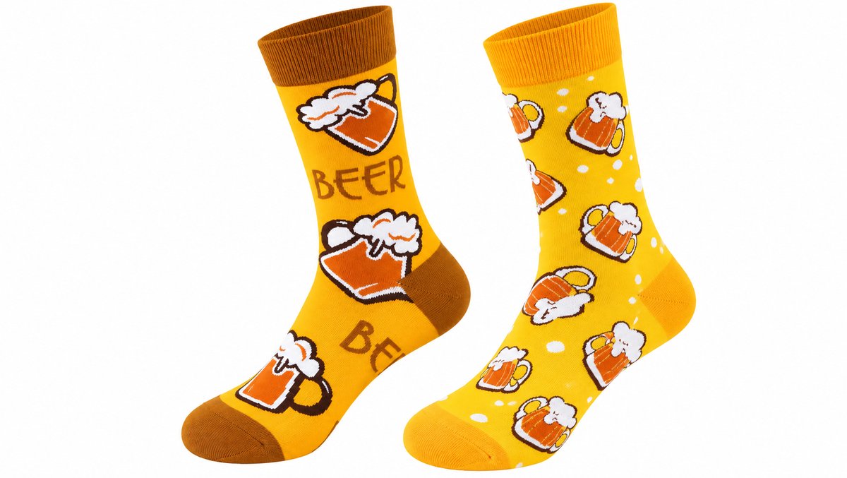 Funny Beer Mugs Yellow Long Socks