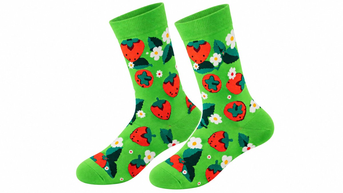 Green Strawberry & Daisy Long Socks