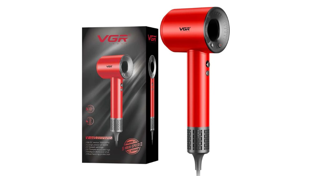 VGR V-445 Professional High-Speed Hair Dryer – 1600W BLDC Motor – Red & Black