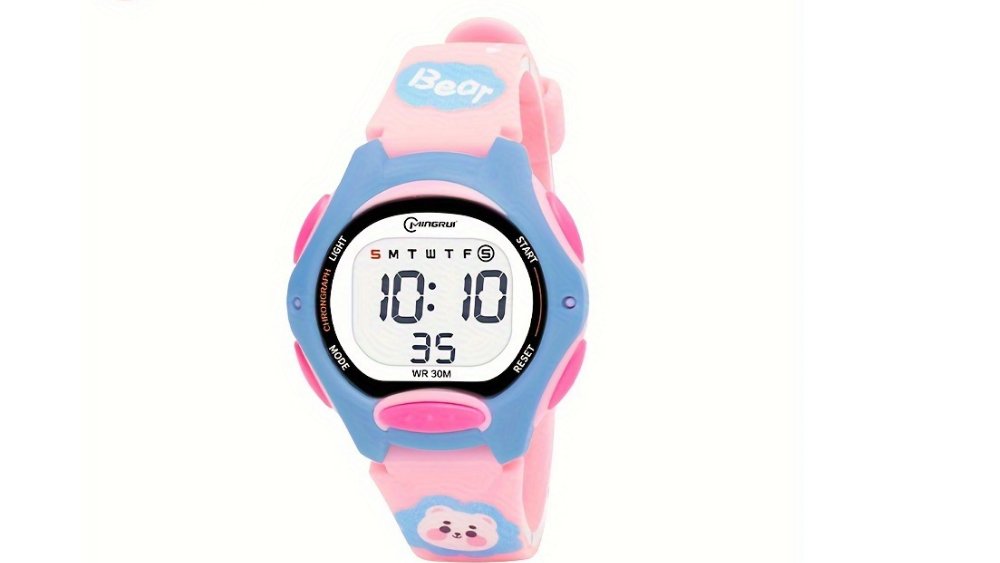 Mingrui Kids Digital Sports Watch – Cute Bear Design – Pink & Blue