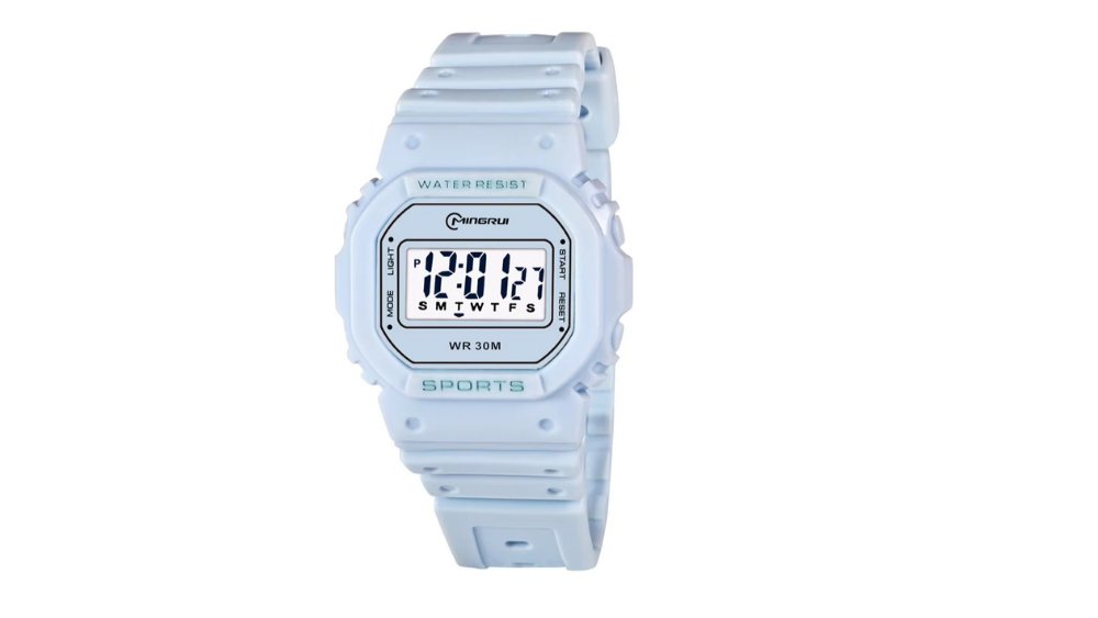 Mingrui Kids Digital Sports Watch – Light Blue LCD Wristwatch – WR 30M