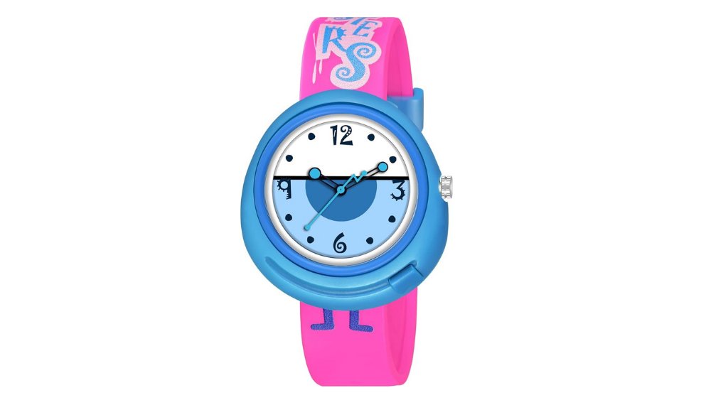 Kids Analog Wristwatch – Pink Strap & Blue Round Dial – Fun Cartoon Design