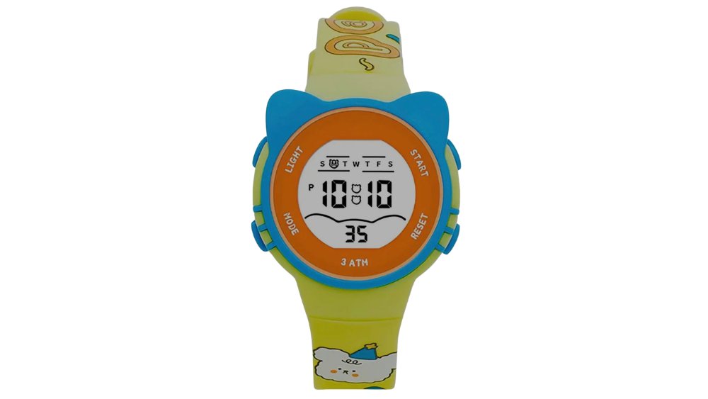 Kids Digital Wristwatch – Yellow Strap with Blue Cat Ear Case – Cartoon Design