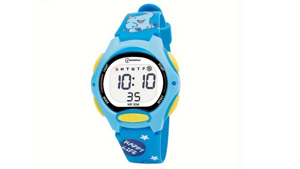 Mingrui Kids Digital Wristwatch – Blue Strap & Light Blue Case – Cute Cartoon Design