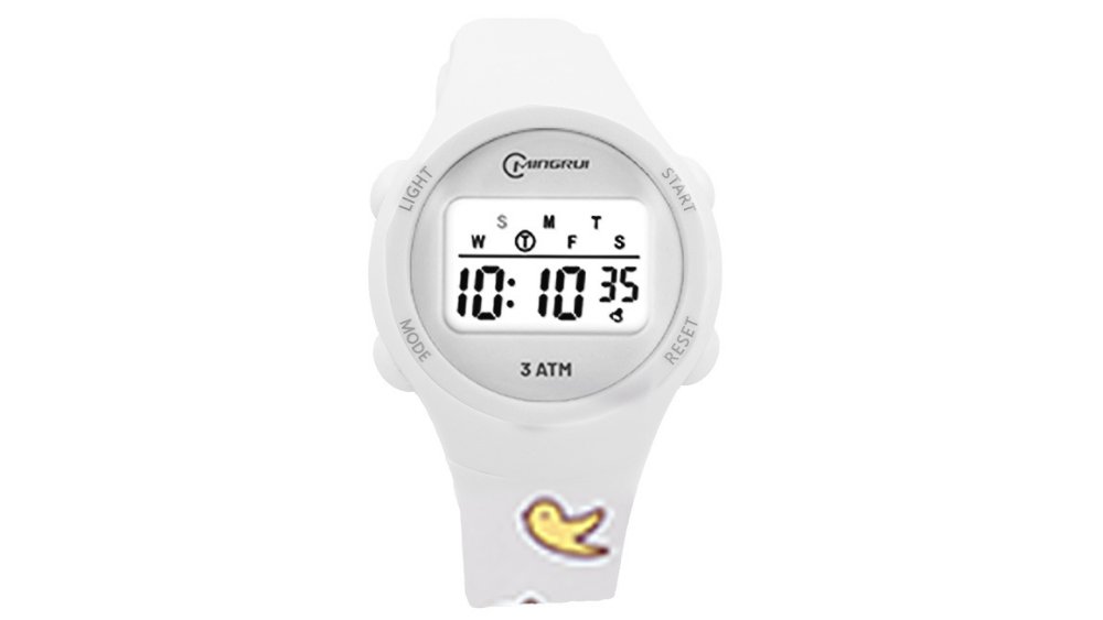 Mingrui Kids Digital Wristwatch – White Strap & Round LCD Display – Cute Duck Design