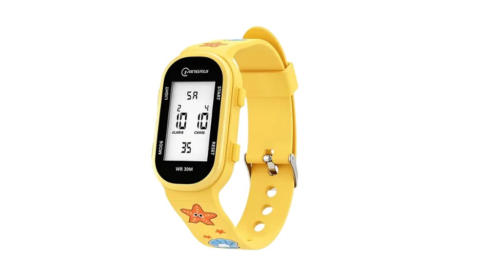 Mingrui Kids Digital Wristwatch – Yellow Strap with Starfish & Seashell Design – WR30M