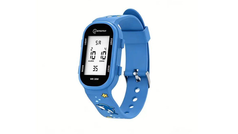 Mingrui Kids Digital Wristwatch – blue Strap with Cute Dinosaur Design – WR30M