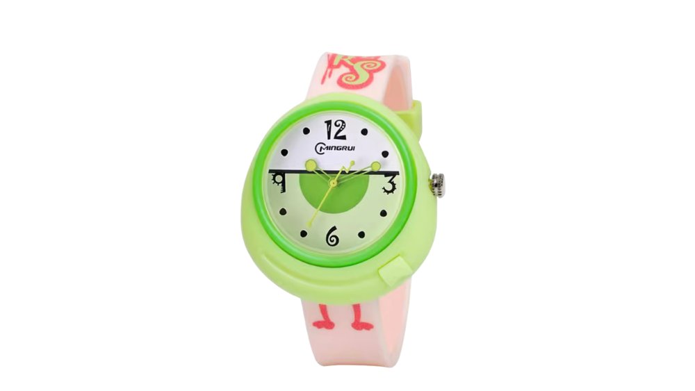 Mingrui Kids Analog Wristwatch – Light Green Case with Pink Strap