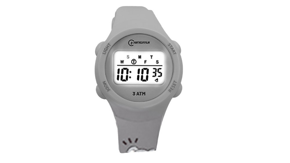 Mingrui Kids Digital Wristwatch – grey Strap & Round LCD Display – Cute Duck Design