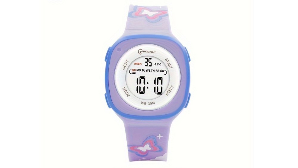 Mingrui Kids Digital Watch – Purple Butterfly Design | WR 30M