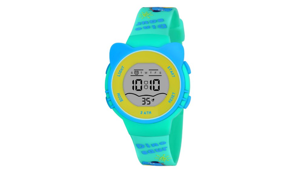Kids Digital Wristwatch – light blue Strap with yellow Cat Ear Case – Cartoon Design