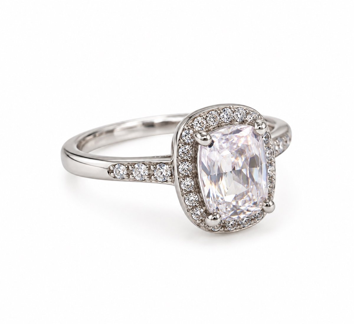 Silver Oval Crystal Halo Ring – Elegant Sparkling Statement Ring