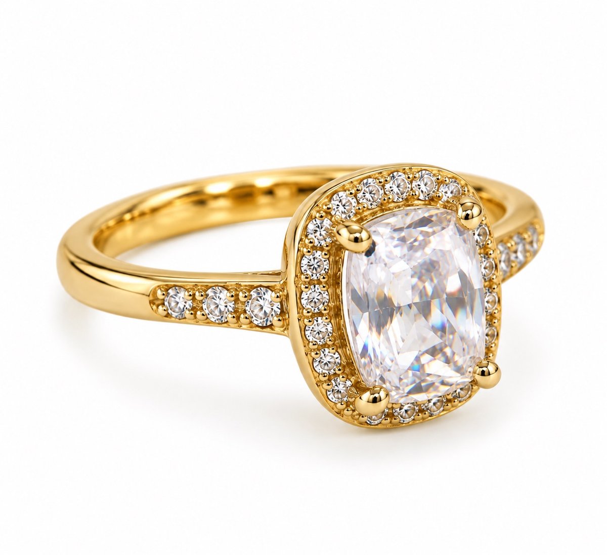 Gold Oval Crystal Halo Ring – Elegant Sparkling Statement Ring