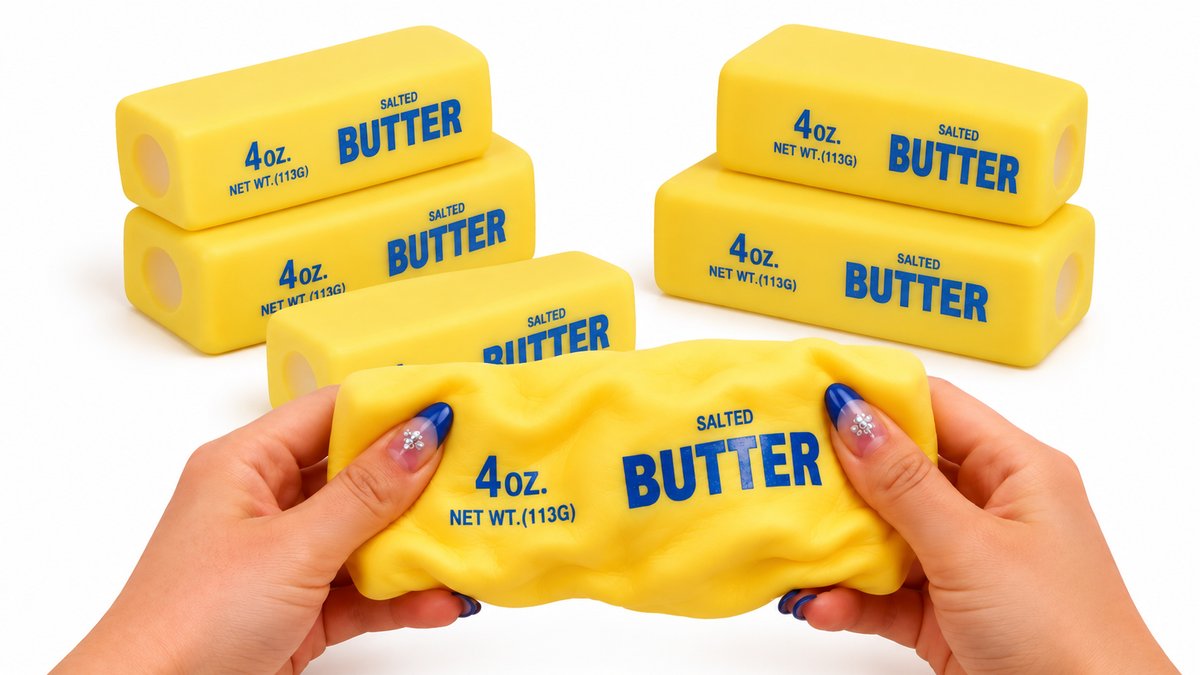 Crunchy Butter Squishy Toy – Yellow Butter Stick Stress Relief Fidget Toy