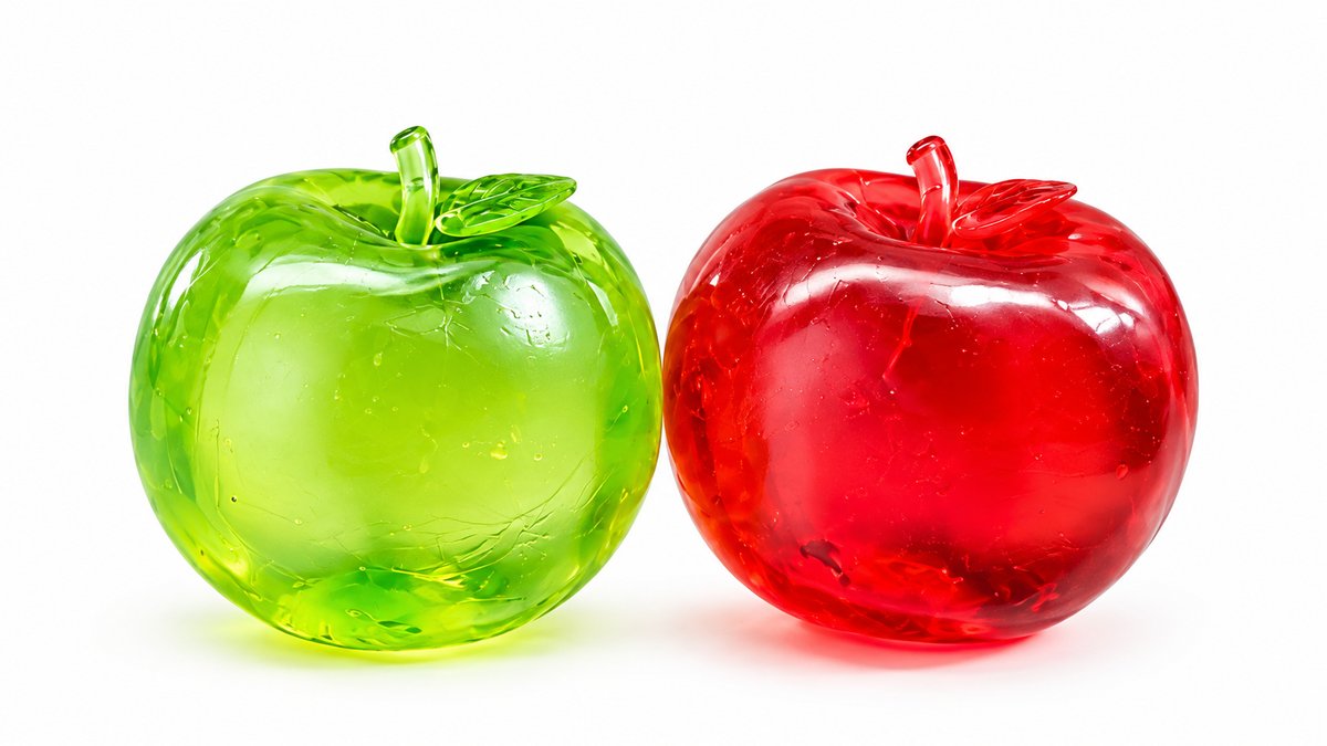 Coconut Oil Filled Apple Squishy Toy – Transparent Red & Green Apple Stress Relief Fidget Toy