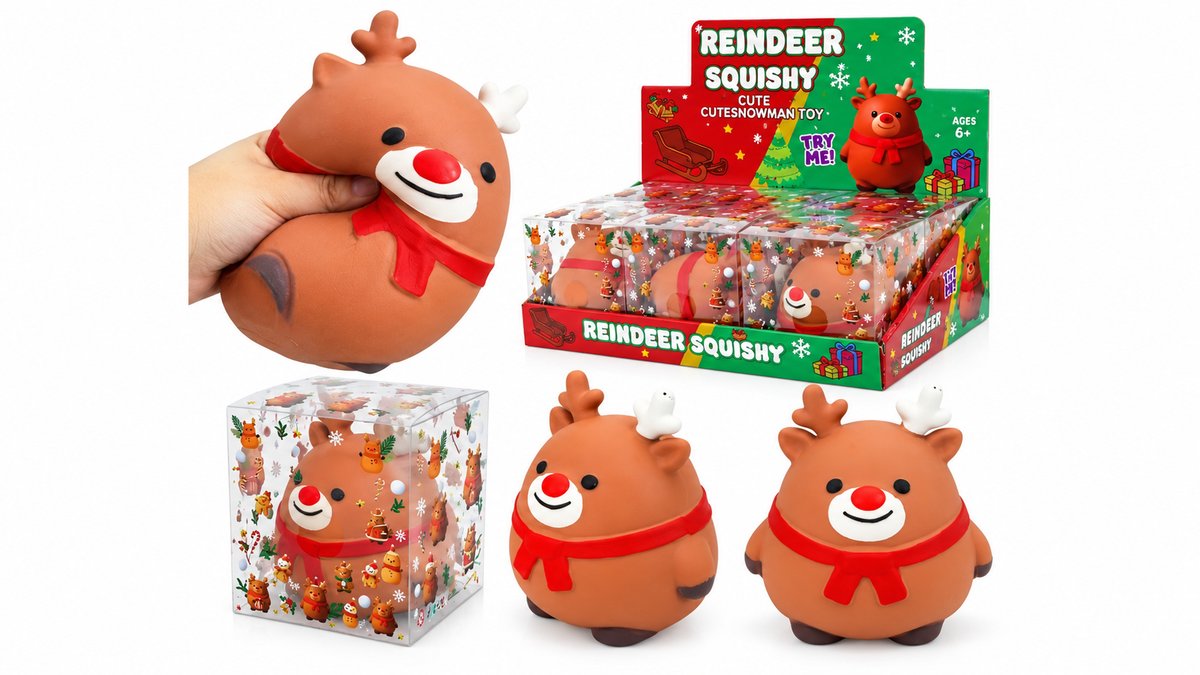 Jumbo Christmas Reindeer Squishy Toy 13cm – Giant Rudolph Stress Relief Fidget Toy