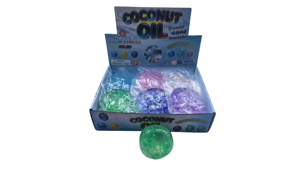 Coconut Oil Glitter Squishy Ball – Translucent Stress Relief Fidget Toy