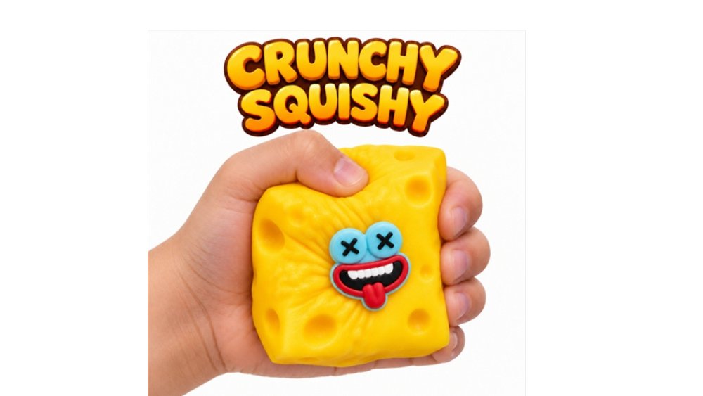 Crunchy Cheese Squishy Toy – Funny Face Cheese Cube Stress Relief Fidget Toy