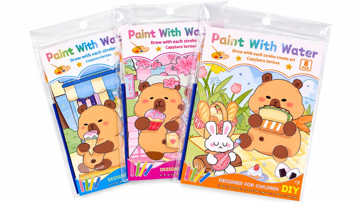 Capybara Paint With Water Coloring Book Set – 8 PCS