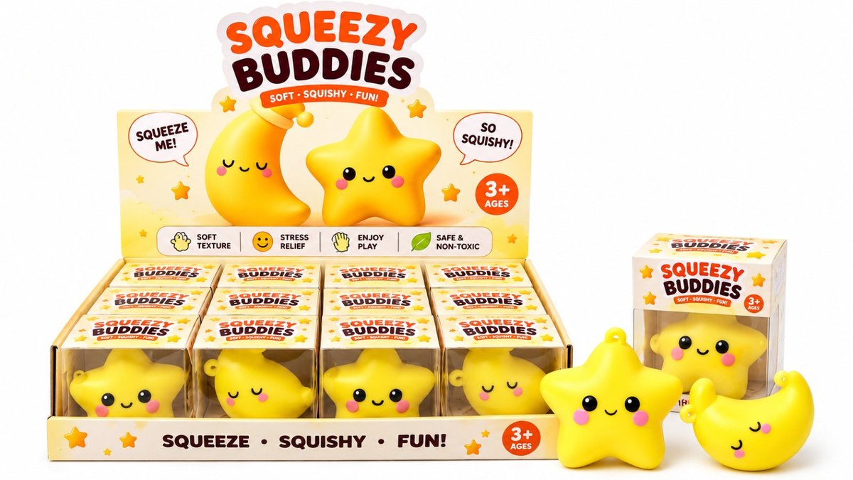 Crunchy Star & Moon Squishy Toys – Squeezy Buddies Sensory Fidget Toy